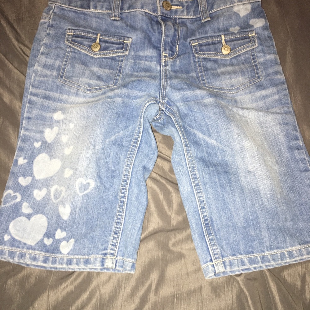 Denim shorts with white hearts